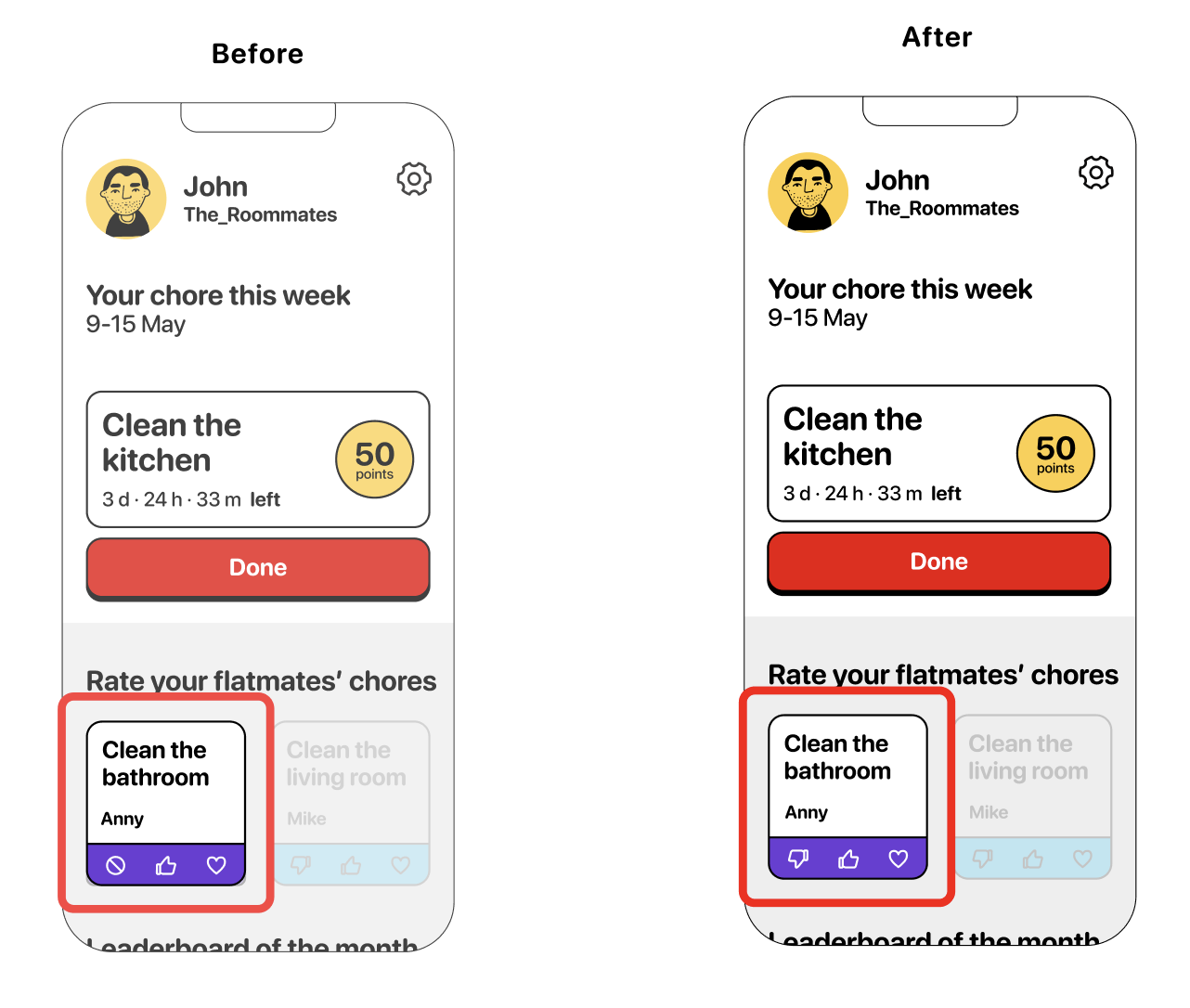 Antes y después: tarjeta de tarea con temporizador