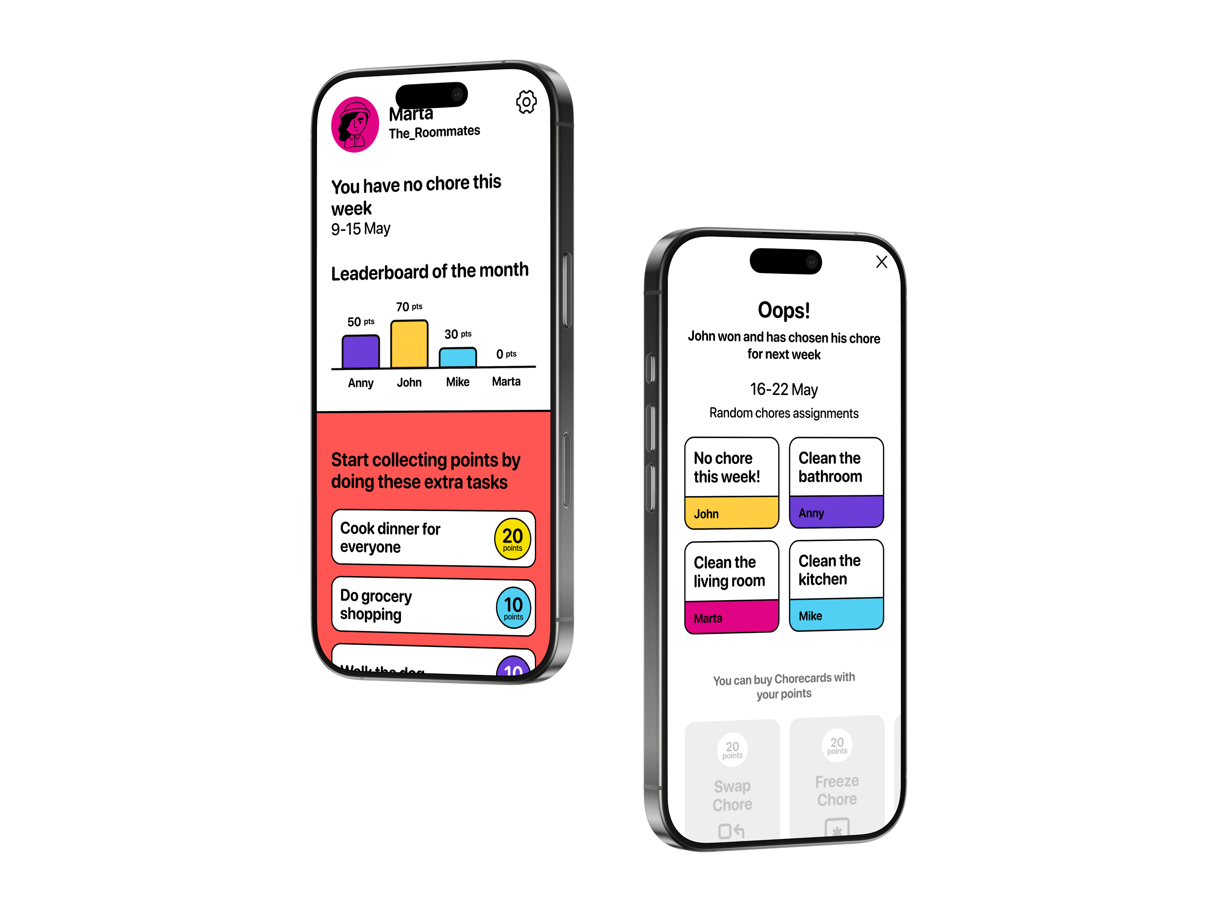 Chorescore app open on a phone, held in hand